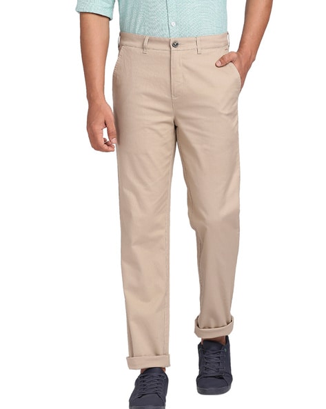 ColorPlus Solid Khaki Regular Fit Trousers-totobed.com.vn