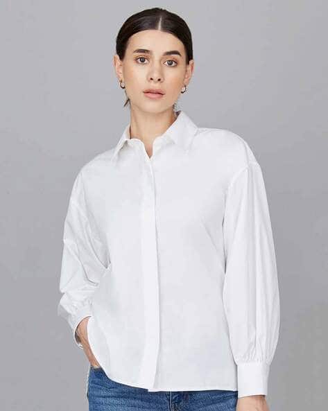 Buy Camessi Spread-Collar Shirt with Drop-Shoulder Sleeves White