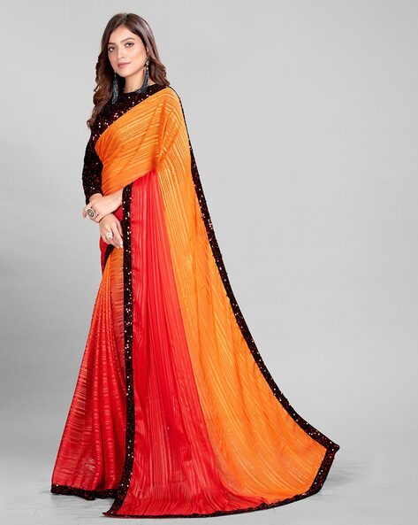 Rust Orange Silk Saree With Blouse – Deep Thee