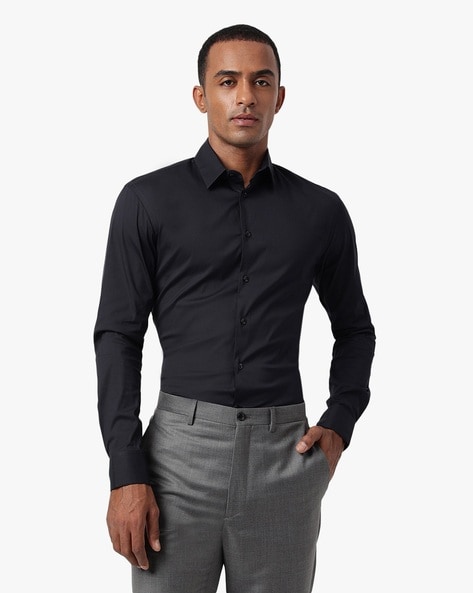 Buy GIORGIO ARMANI Regular Fit Shirt with Spread Collar Black