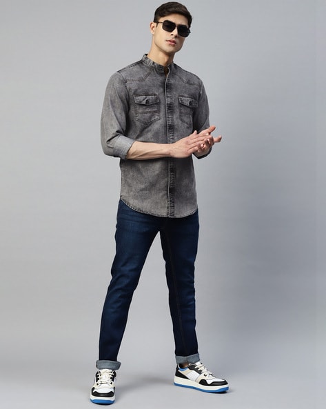 Buy Grey Melange Shirts for Men by DEZANO Online