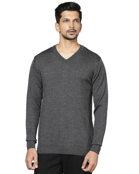 V-Neck Sweater with Ribbed Hemline