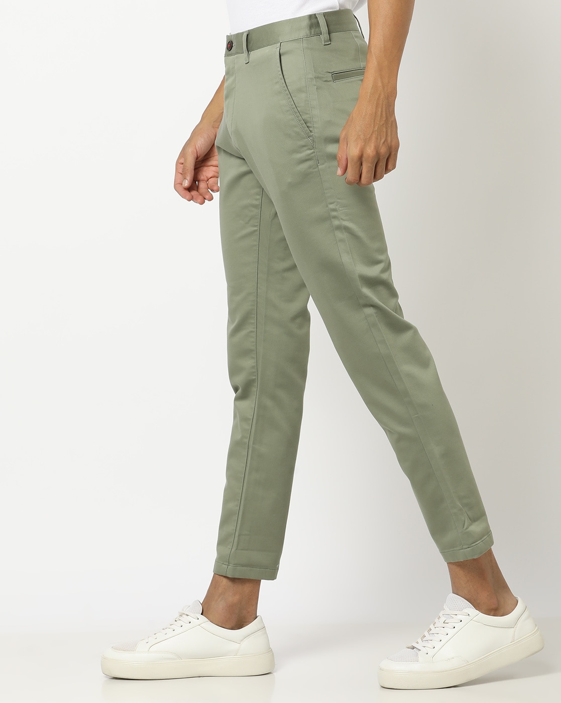 Buy Men Olive Slim Fit Solid Casual Trousers Online - 644892 | Allen Solly