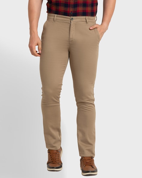 Buy COLOR PLUS Solid Cotton Blend Slim Fit Mens Trousers | Shoppers Stop