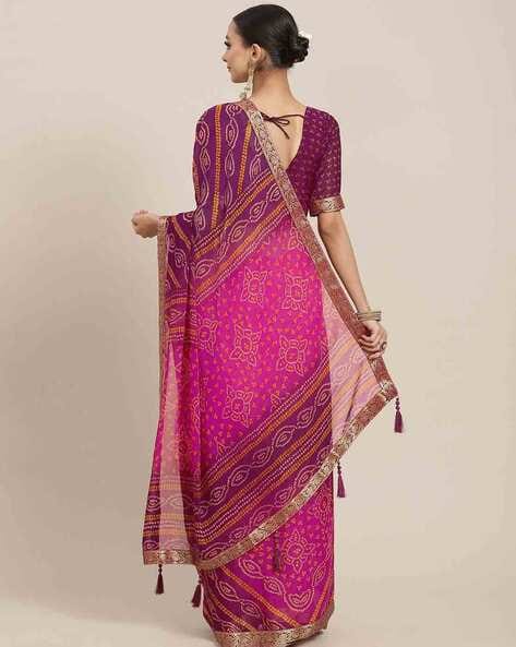 Pink And Purple Printed Art Silk Bandhani Saree | Saree designs, Indian  designer sarees, Bandhani saree