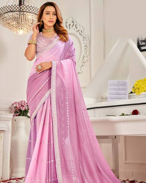 Reeta Fashion Designer Light Pink Georgette Jacquard Lace Saree with  Unstitched Blouse | Reeta Fashion