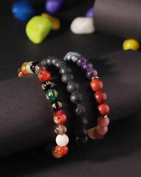 Purple bracelet with black agate stones