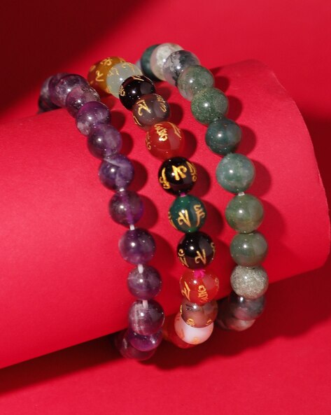 Semi-Precious Gemstone Bracelets Crystal Stone Stretch Beaded(12Pcs Natural  8mm) | eBay