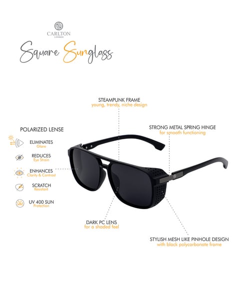 Carlton London Premium Men Polarised UV Protected Lens Square Sunglasses - CLSM168 For Men (Black, FS)