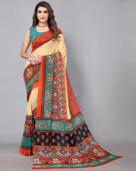 Buy LAHEJA Striped, Embellished, Floral Print, Paisley, Geometric Print  Bandhani Silk Blend Red, Green Sarees Online @ Best Price In India |  Flipkart.com