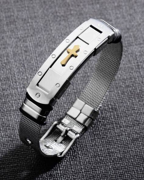 m.a+ silver cross studded wrist band（Italian Sterling