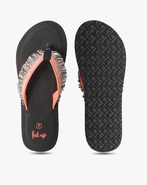 Feet Up Women Brand Print Thong-Strap Flip-Flops