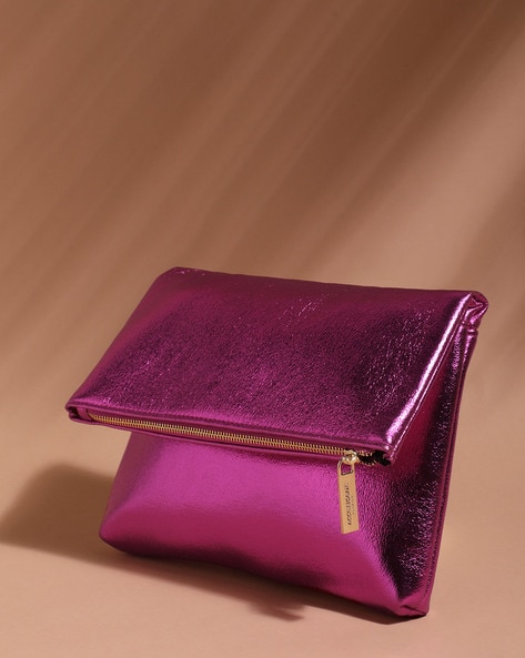 Pink Leather Foldover Clutch & Crossbody