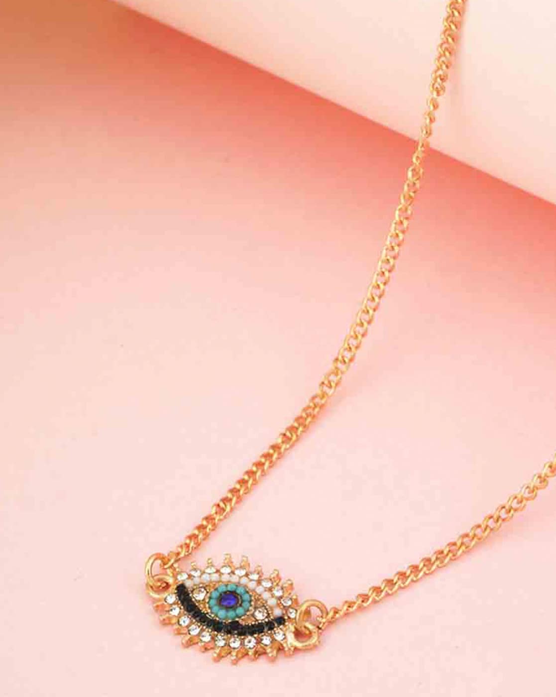 Turquoise evil eye necklace with white cubic zirconia detail in 14k gold –  Chloe + Lois