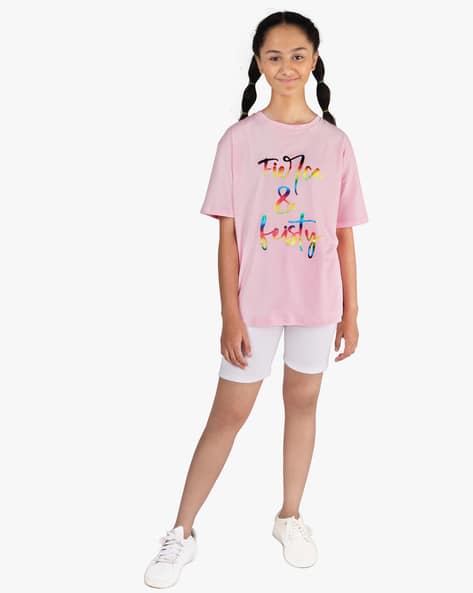 Typographic Print T-Shirt Cycling Shorts Set