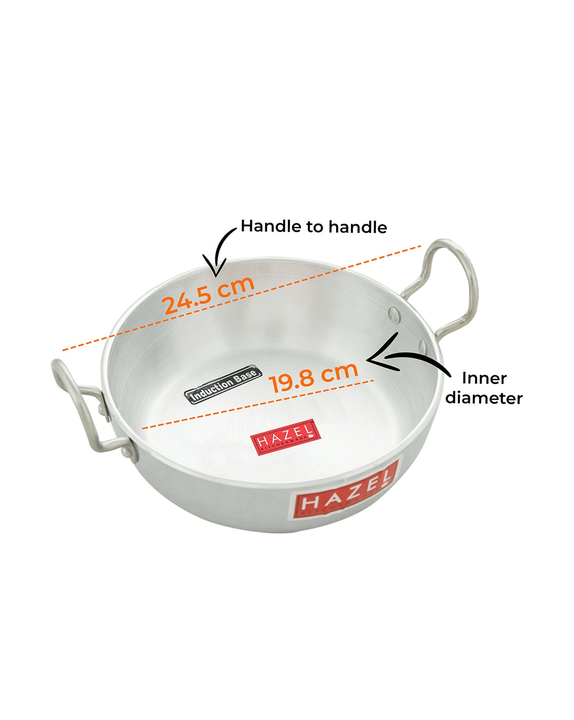 HAZEL Aluminum Deep Frying Pan Induction Base Kadai for Indian Cooking,  100oz-Silver 