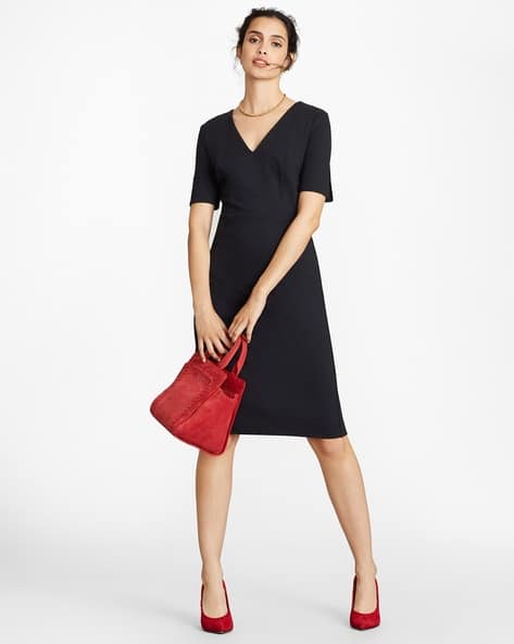 Ponte Knit Elbow-Sleeve Sheath Dress