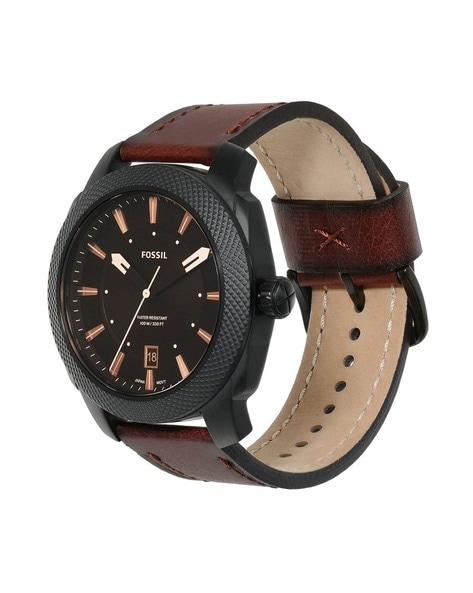 Fossil Modern Machine Automatic Skeleton Dial Black Leather Strap Watch for  Men
