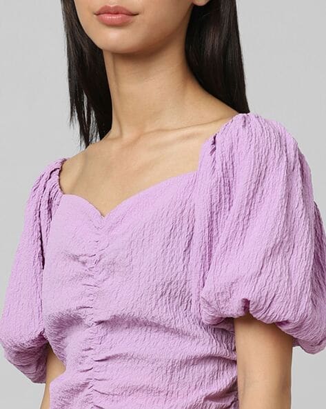 Buy Purple Crop Top With Balloon Sleeves And Gathered Bust for Women Online  in India