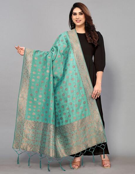 Floral Woven Dupatta with Tassles Price in India