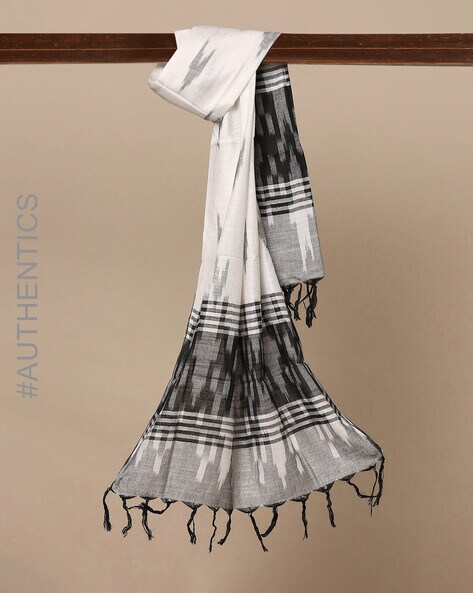 Ikat Weave Cotton Stole with Tassels Price in India