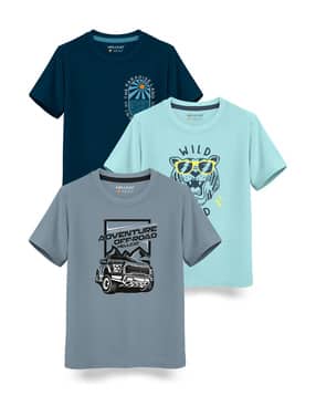 Pack of 3 Graphic Print Crew-Neck T-Shirts-image-32