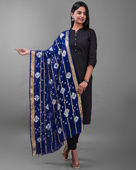 Bandhej Print Dupatta with Contrast Border Price in India