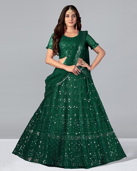 Green Lehenga : Buy Green Lehenga Choli Designs Sets Online For Women @ Low  Cost