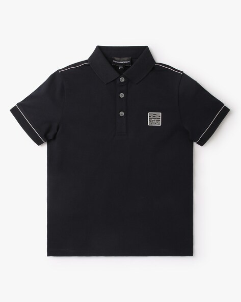 Buy ARMANI JUNIOR Boy Blended Regular Fit Polo T Shirt Navy Blue