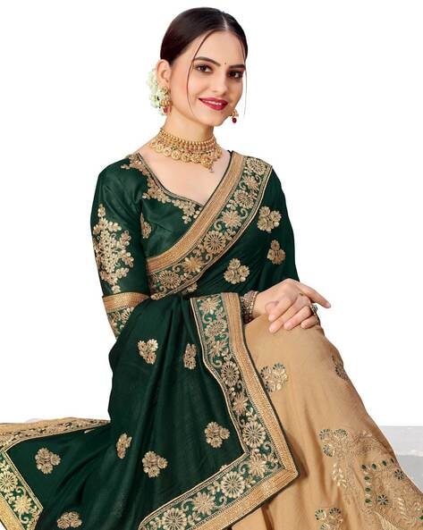 Green Color Zari Weaving Work Narayan Pet Cotton Half Saree