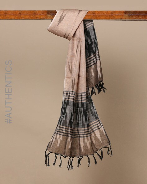 Ikat Weave Cotton Stole with Tassels Price in India
