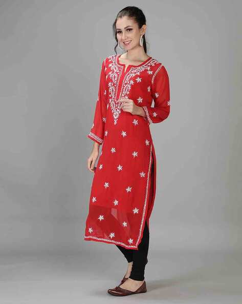 ADR CHIKAN LUCKNOWI CHIKANKARI RED KURTI in Lucknow at best price by Adr  Chikan - Justdial