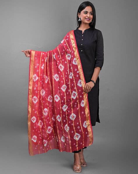 Bandhej Print Dupatta with Contrast Border Price in India