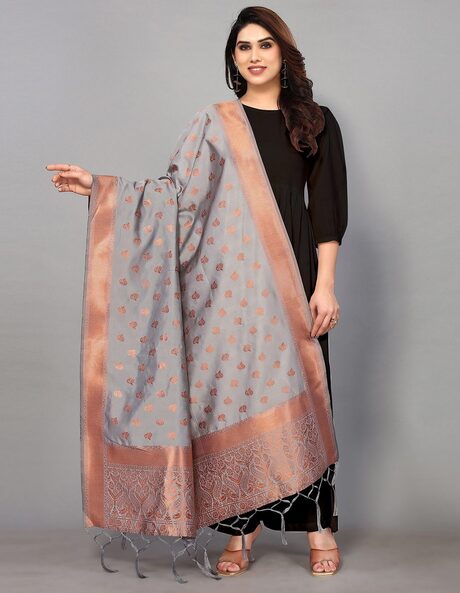 Leaf Woven Dupatta with Tassels Price in India