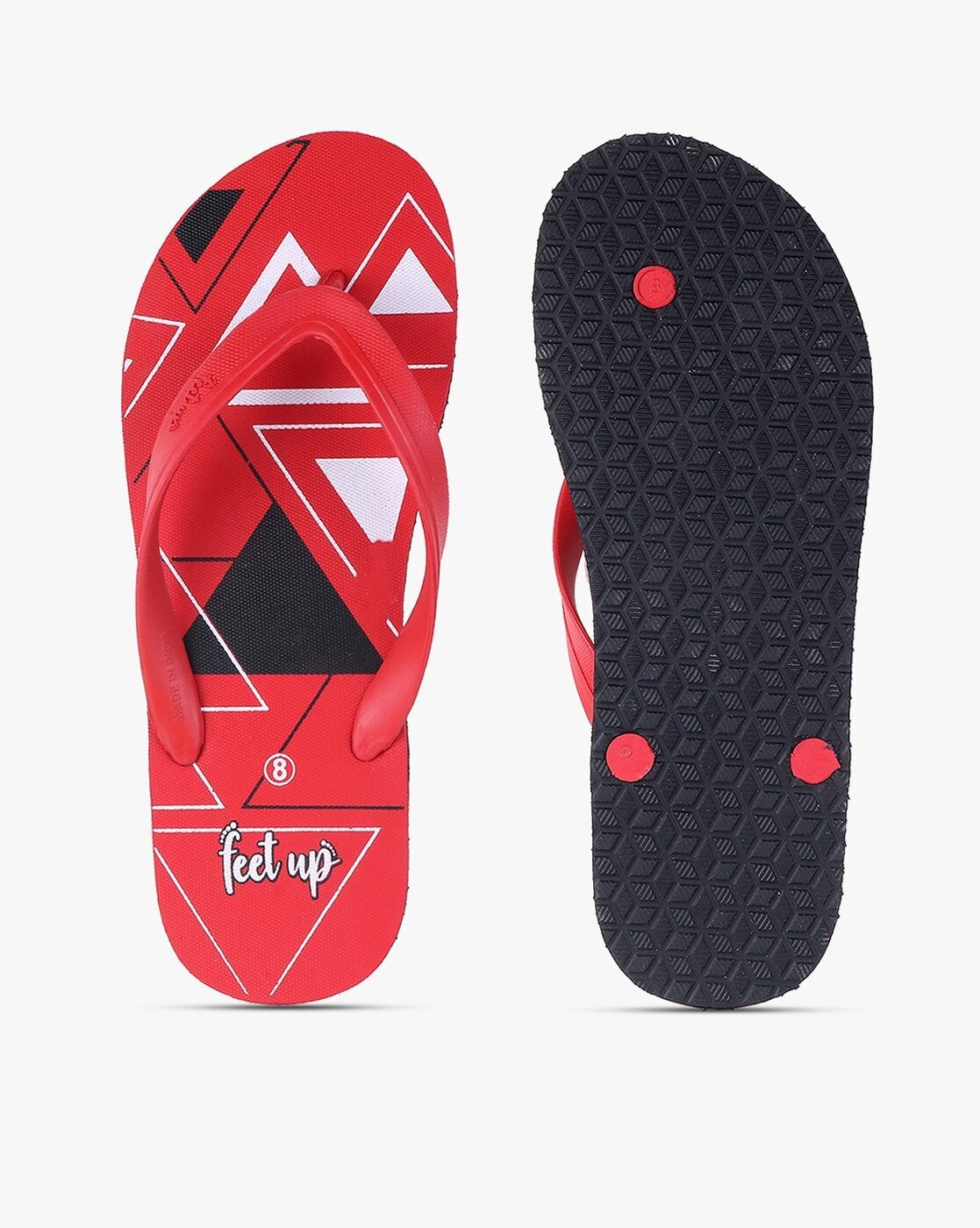 Red and 2024 white flip flops