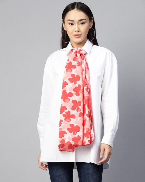 Floral Print Woven Scarf with Taping Border Price in India
