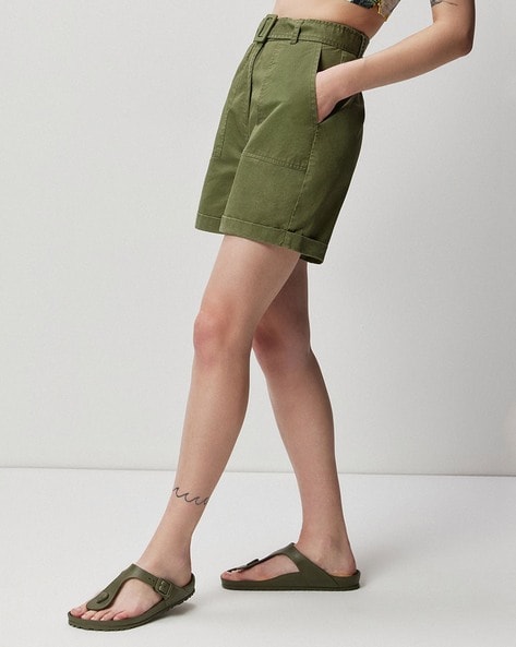 Olive green best sale shorts womens