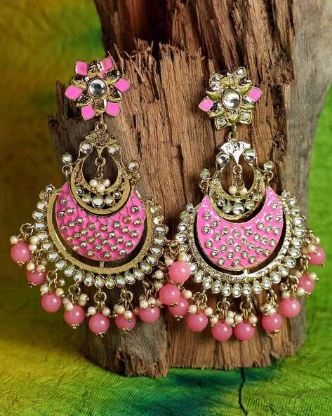 Amazon.com: Pahal Traditional Pink Pearl Big Gold Jhumka Earrings Indian  Bollywood Light Weight Party Wear Jewelry for Women: Clothing, Shoes &  Jewelry