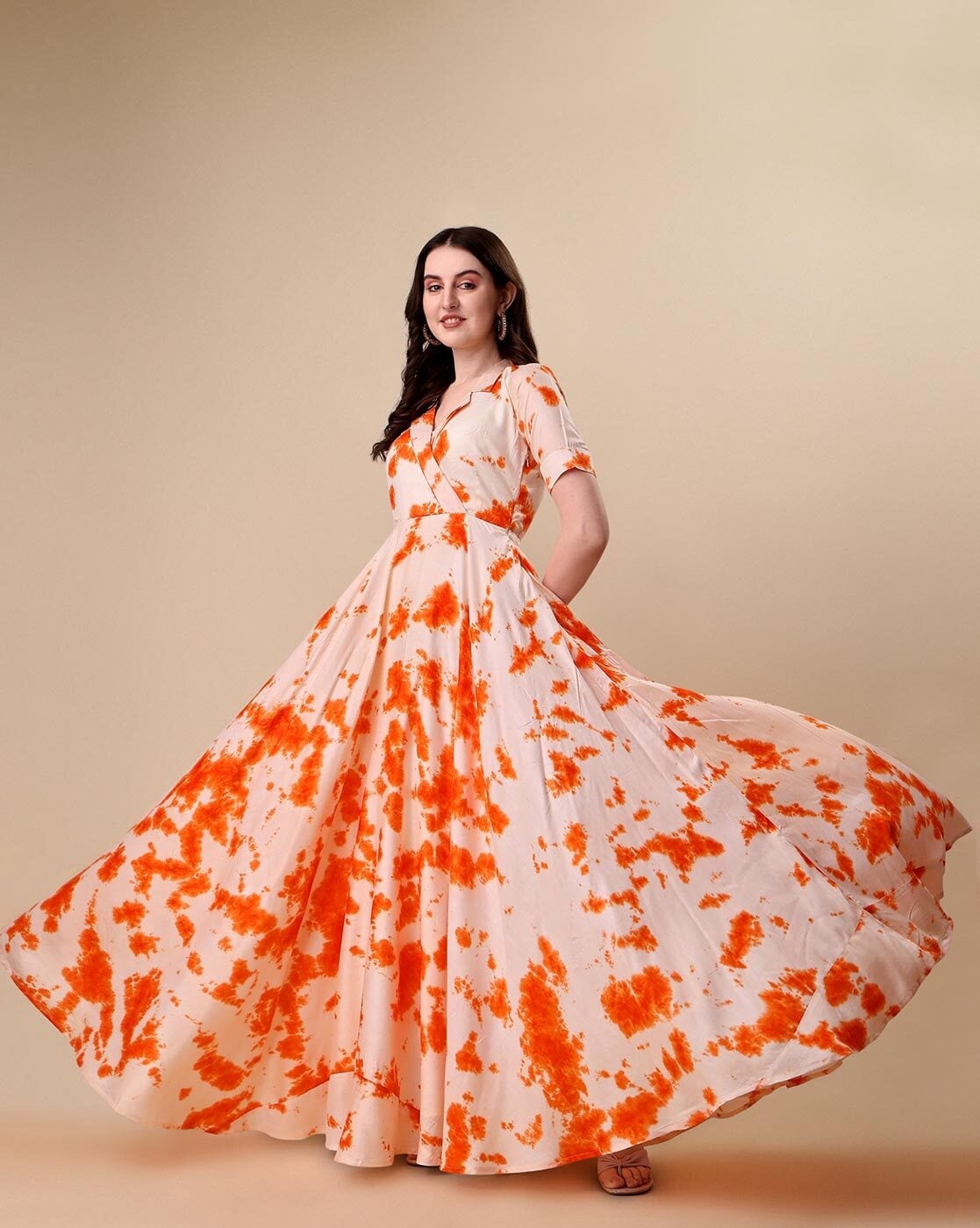 Gown : orange banglori silk long partywear gown