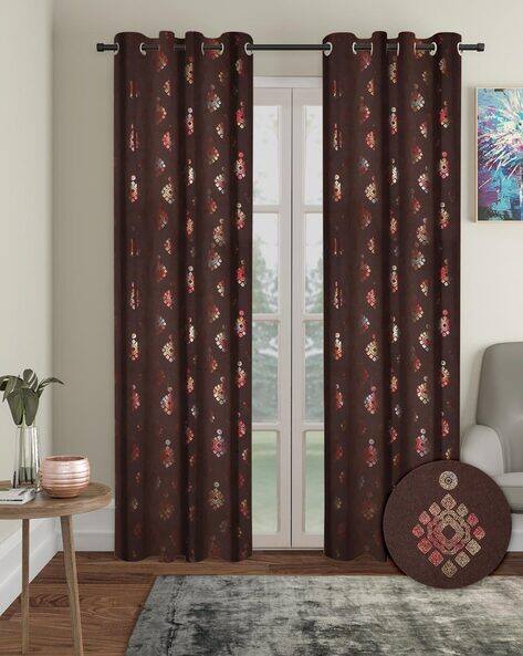 Cortina Eyelet Curtain Set of 2 Eyelet Printed Long Door Curtains