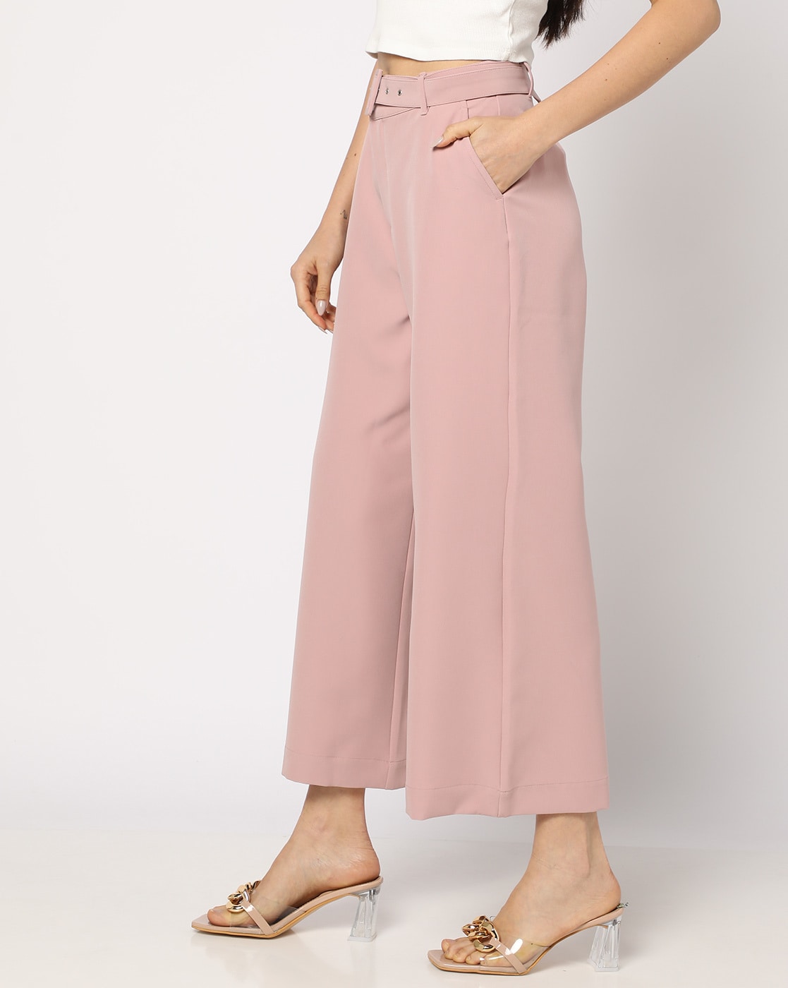 Pink Fitted Trouser Pants With Straight Hem-21SHP0383-18 – Lakshita