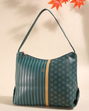 BAGGIT Stripes & Polka-Dot Print Shoulder Bag For Women (Green, FS)