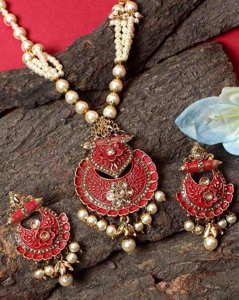 Buy online Red Antique Choker Necklace Earring Set from Imitation Jewellery  for Women by Parijaat for ₹780 at 51% off | 2024 Limeroad.com