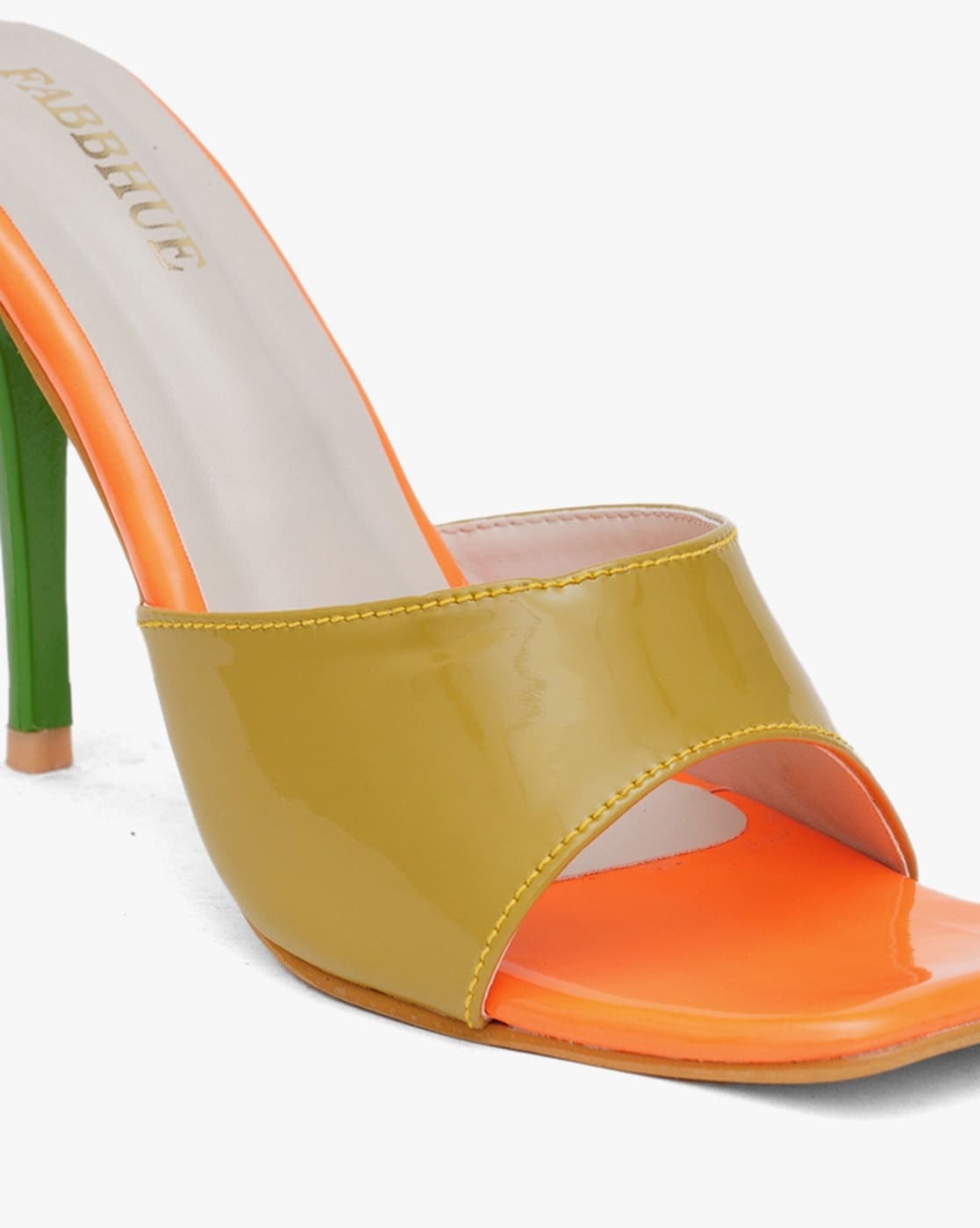 Katy Orange Mid Block Heel Shoes