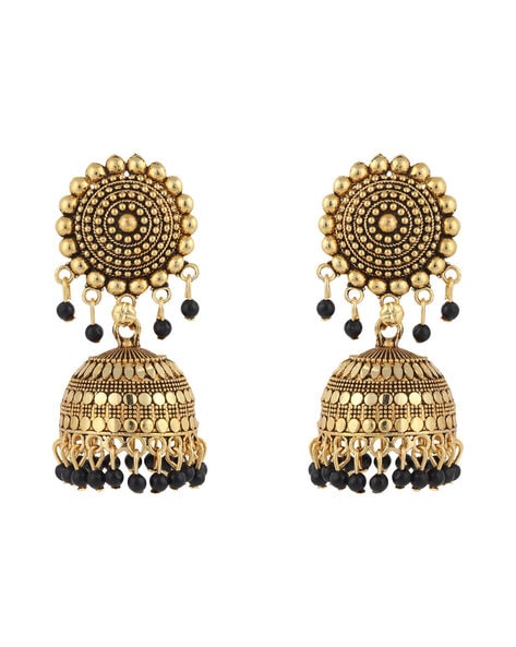 Floral Design Black Metal Jhumkas- South India Jewels - Online Shop