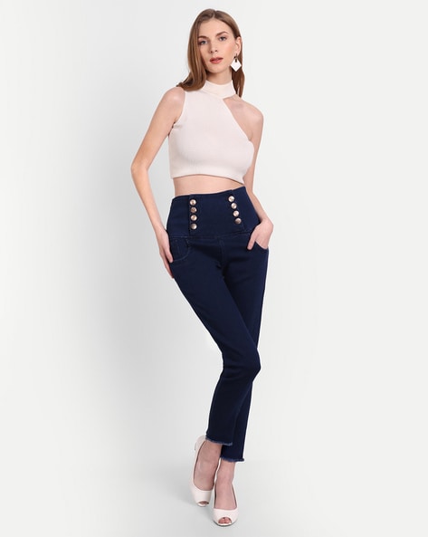 Buy AngelFab Denim Skinny Fit Stretchable Medium Waist Elastic Belt Closer  Ankle Length Solid Jeggings for Women at