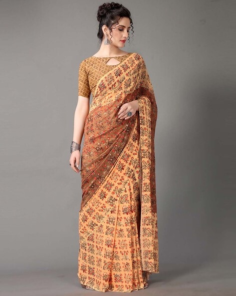 Prachi Desai Beige Georgette Saree With Boat Neck Blouse - Dmv11243