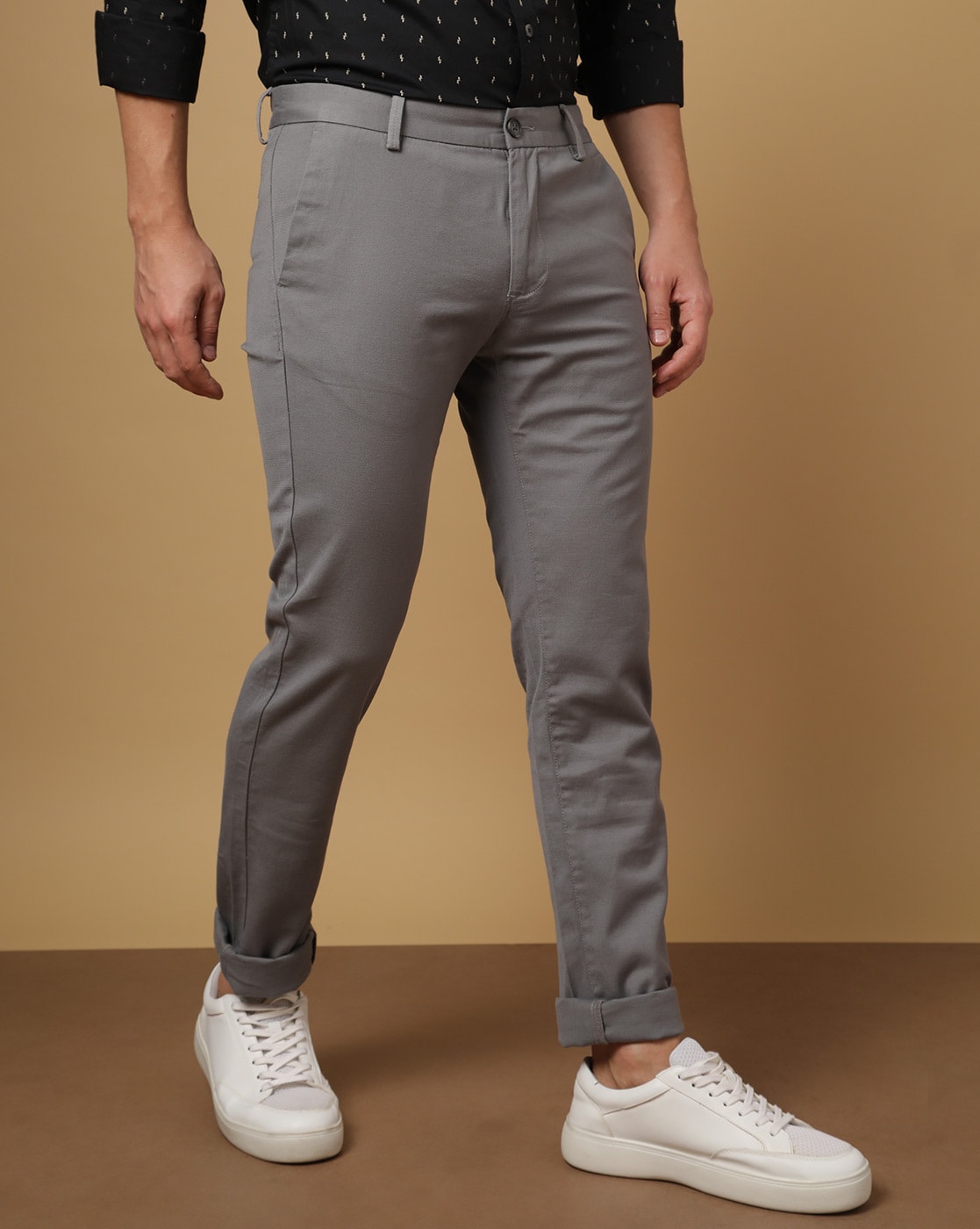 Buy Arrow Sports Men Olive Grey Low Rise Geometric Print Casual Trousers   NNNOWcom