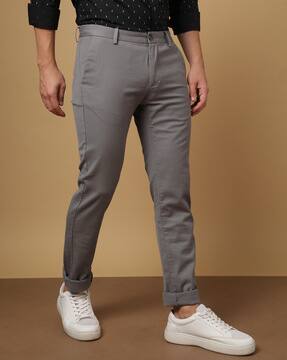 Structured Slim Fit Flat-Front Trousers