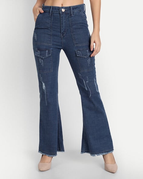 Bootcut Jeans High Rise Frayed Jeans Women High-Rise Frayed Hem
